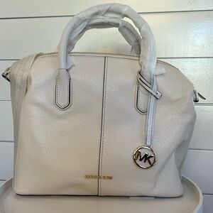 NWT MICHAEL KORS HYDE LG LEATHER SATCHEL IN LT CREAM